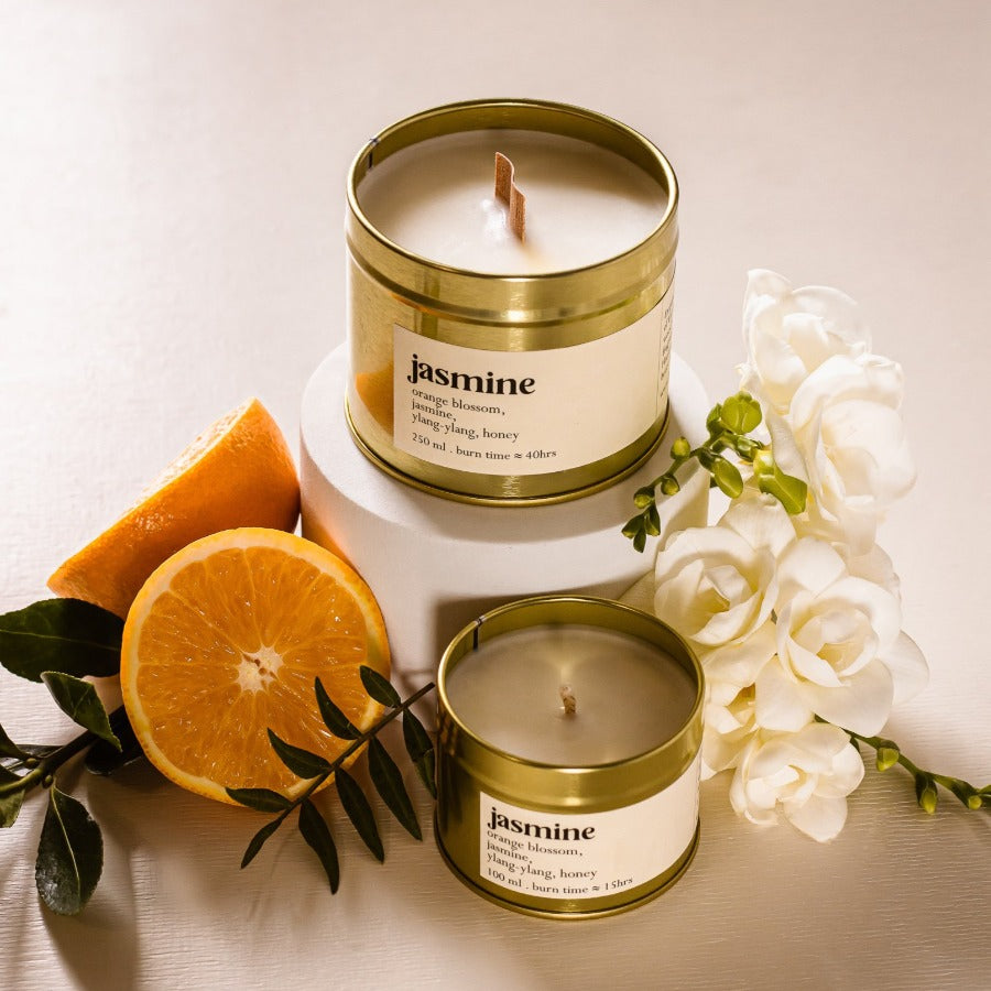 Jasmine botanische Duftkerze - groß mit Holzdocht