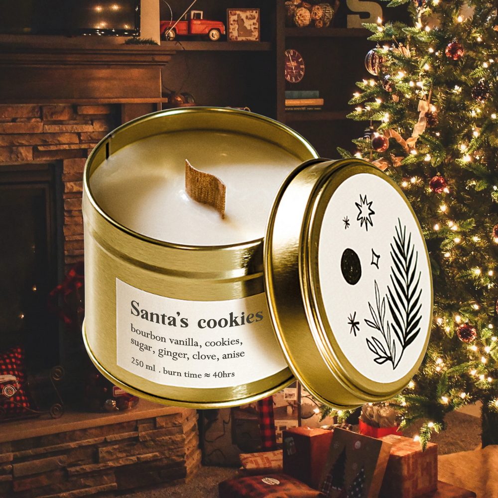 Santa's cookies botanische Duftkerze - groß mit Holzdocht